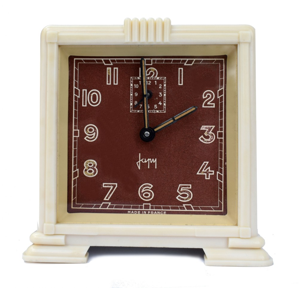 Art Deco Streamline Cream Bakelite Alarm Clock By Japy, c1930