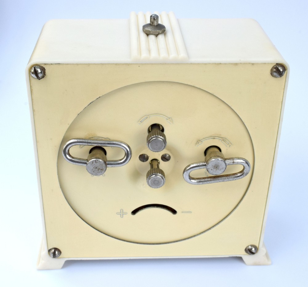 Art Deco Streamline Cream Bakelite Alarm Clock By Japy, c1930 View IV
