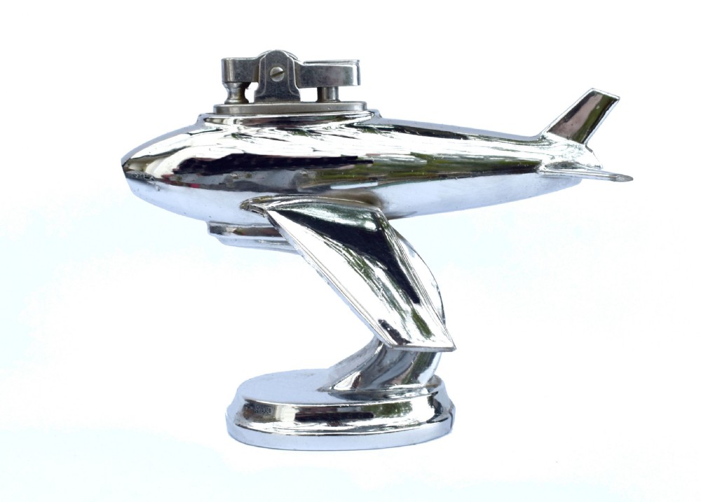 Art Deco Vintage Chrome Airplane Table Lighter