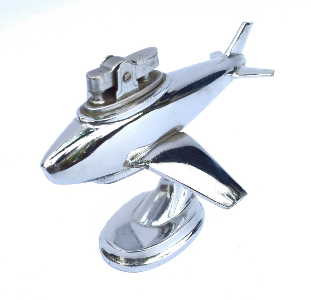 Art Deco Vintage Chrome Airplane Table Lighter View II