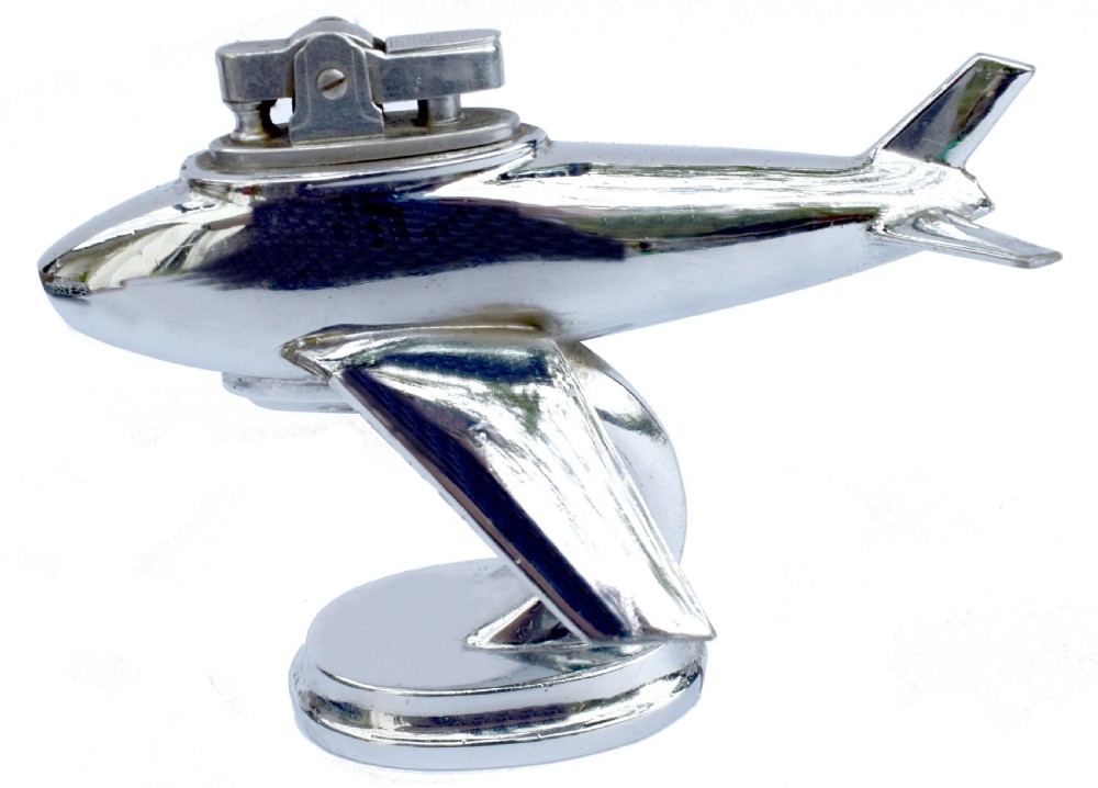 Art Deco Vintage Chrome Airplane Table Lighter View IV