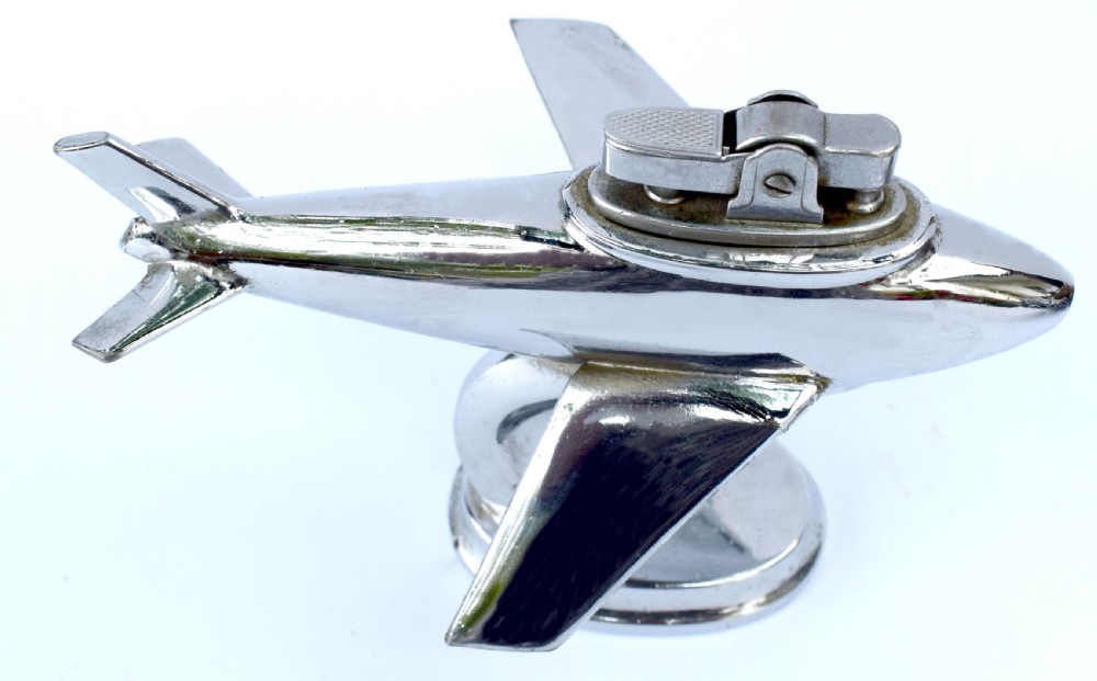 Art Deco Vintage Chrome Airplane Table Lighter View VIII