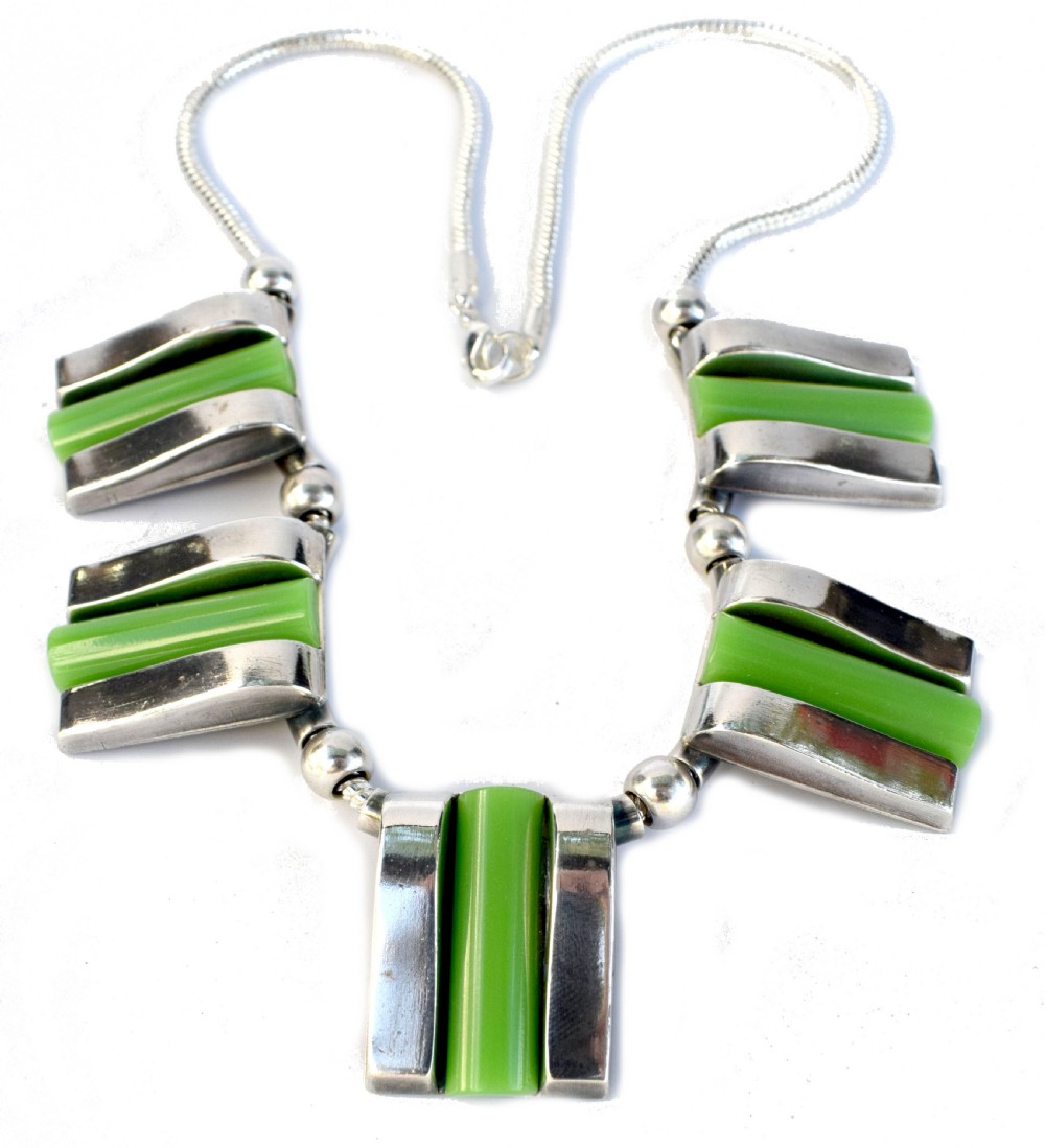 Art Deco Modernist Bakelite & Chrome Ladies Necklace View II