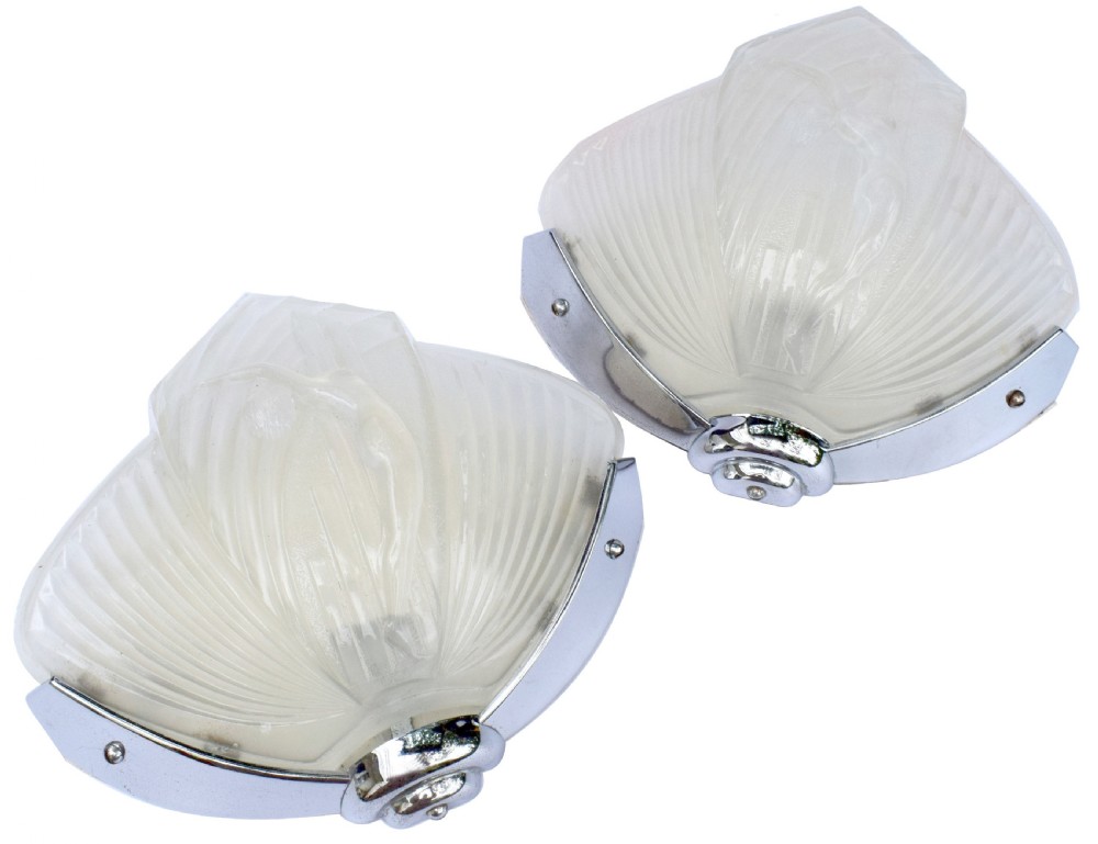Rare 1930's Art Deco Pair of Nude Female Wall or Sconces Lights