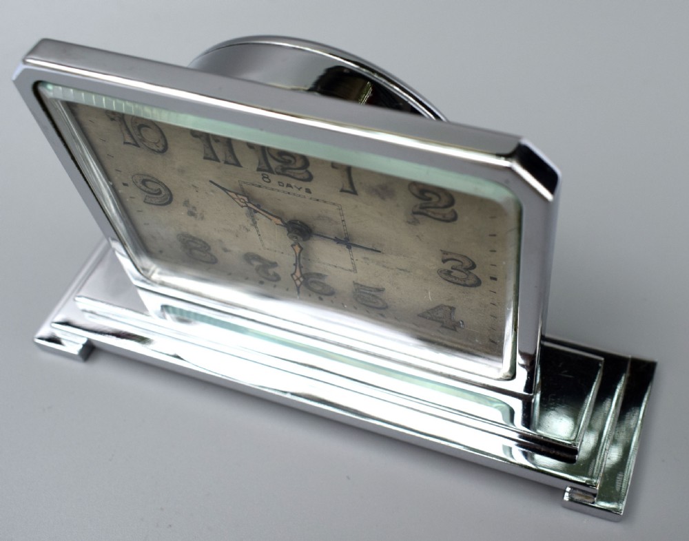 Art Deco 8 Day Chrome Cased Clock , c1930 View V