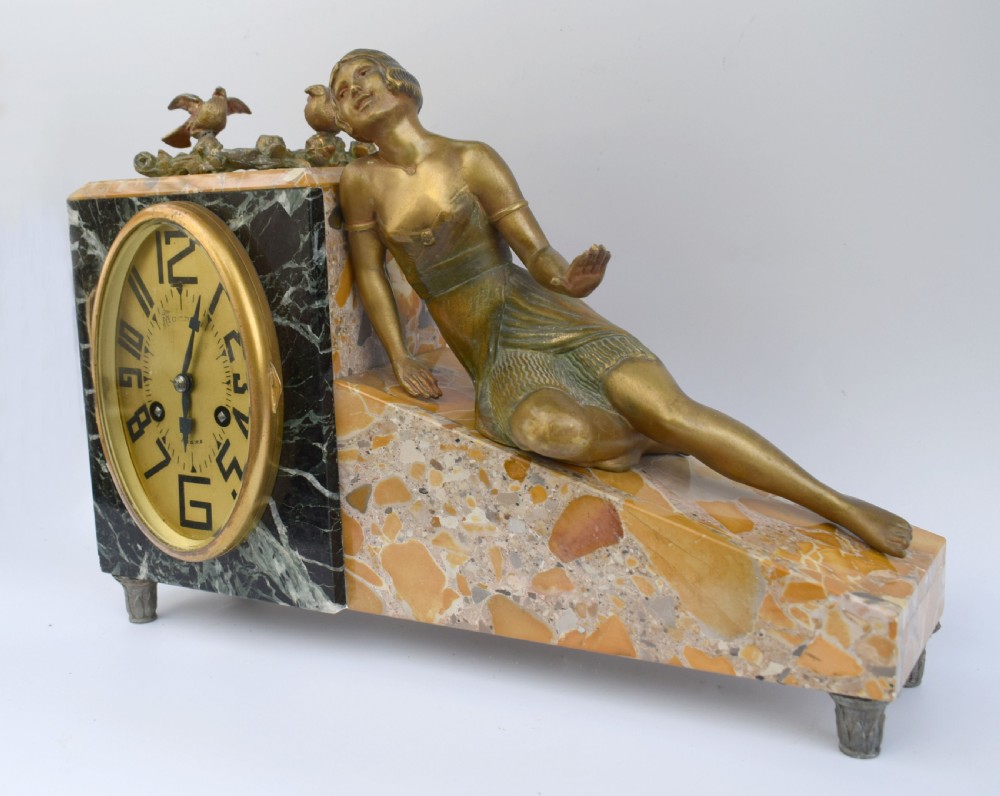 Art Deco French 8 Day Marble Mantle Clock , c1930's View II