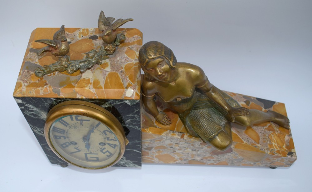 Art Deco French 8 Day Marble Mantle Clock , c1930's View III