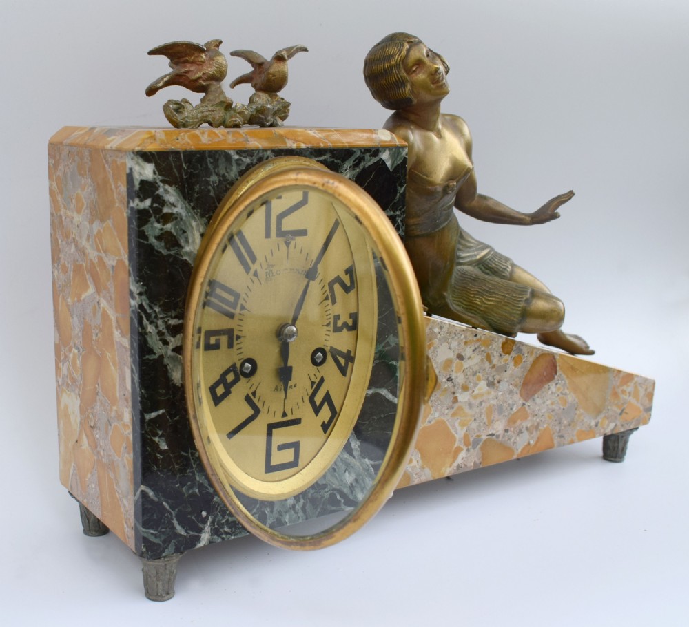 Art Deco French 8 Day Marble Mantle Clock , c1930's View IV