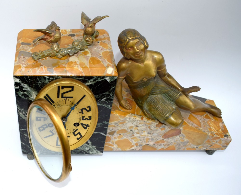 Art Deco French 8 Day Marble Mantle Clock , c1930's View V