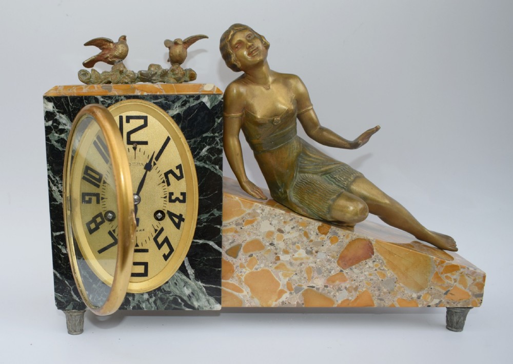 Art Deco French 8 Day Marble Mantle Clock , c1930's View VI