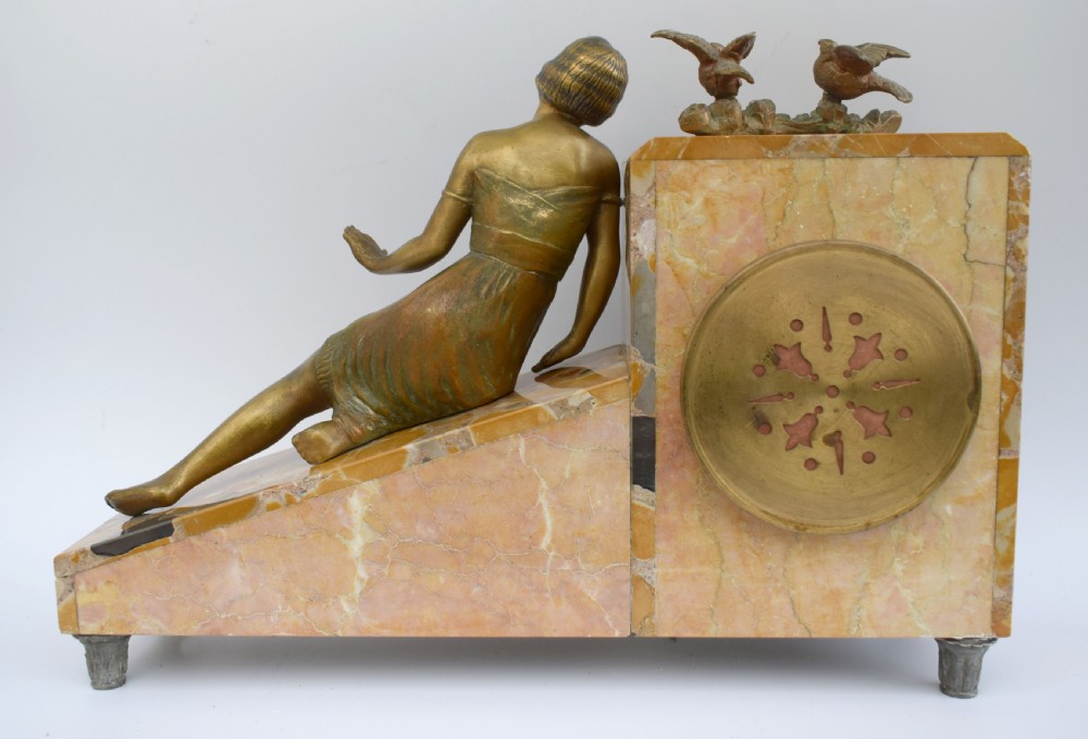 Art Deco French 8 Day Marble Mantle Clock , c1930's View VII