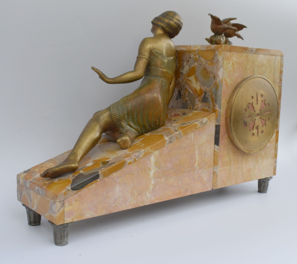 Art Deco French 8 Day Marble Mantle Clock , c1930's View VIII
