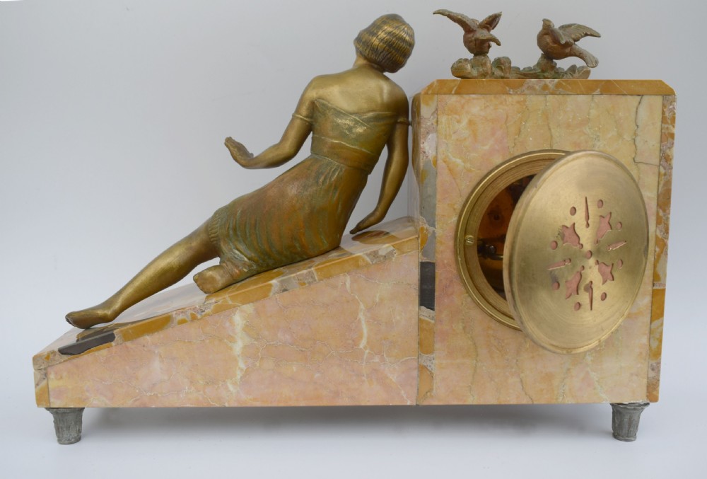 Art Deco French 8 Day Marble Mantle Clock , c1930's View IX