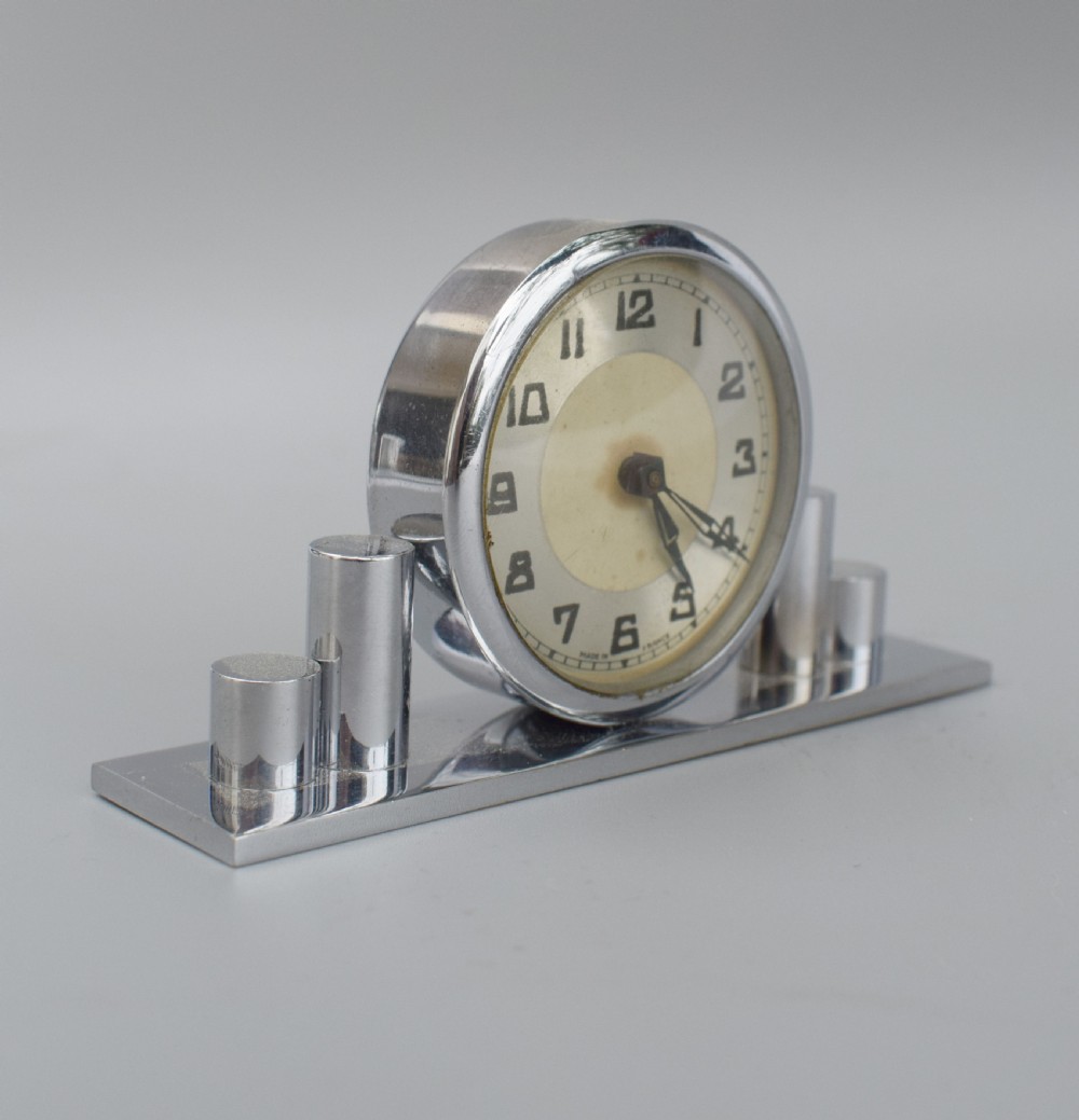1930's Art Deco Chrome Miniature Clock View III