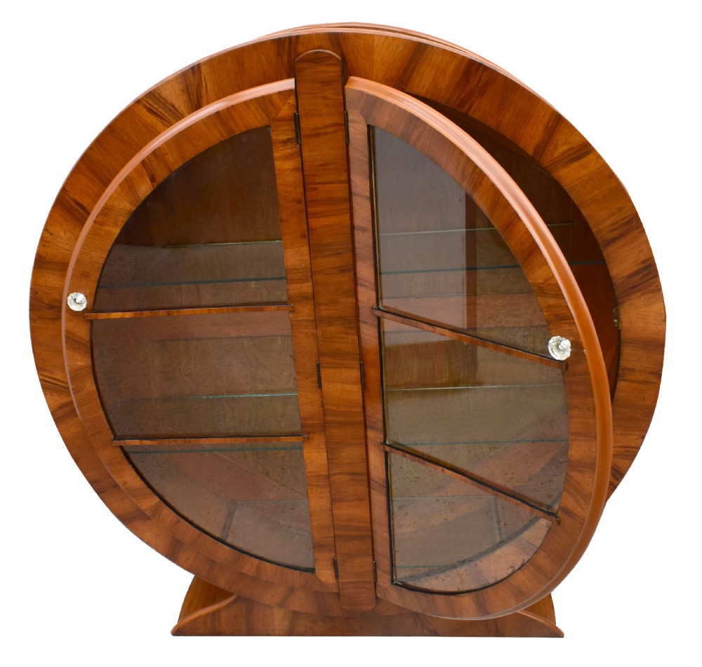 Art Deco 1930's Walnut Circular Display Cabinet View V