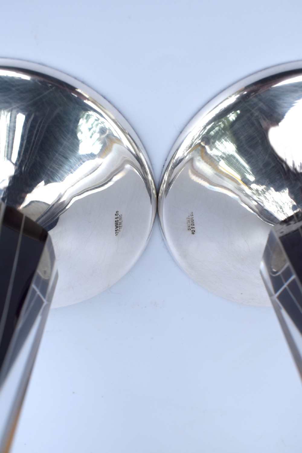 Art Deco Very Tall Matching Pair of Solid Silver & Glass Candlesticks circa 1930 View III