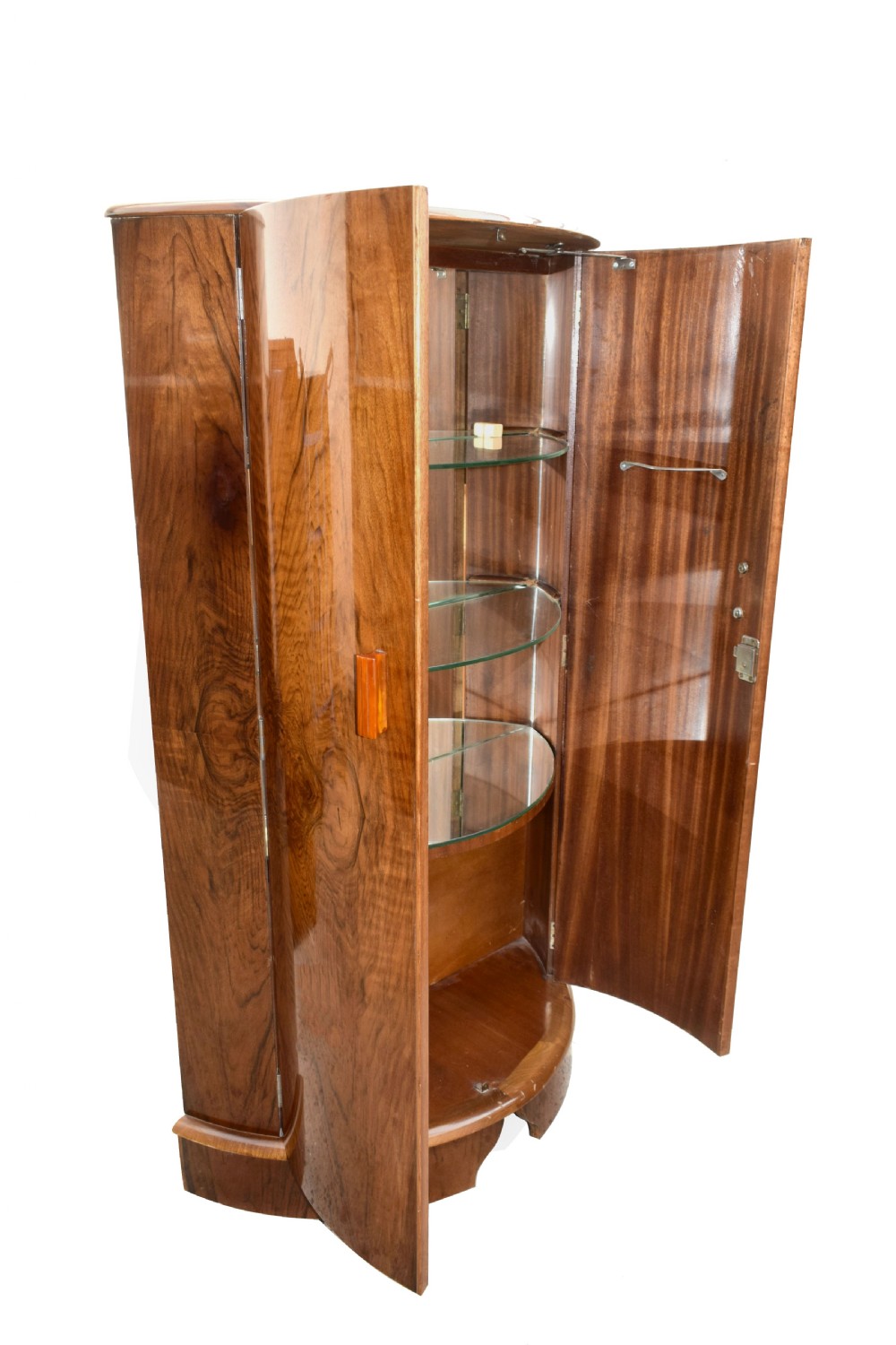 Superbly Stylish Art Deco Half Circle Walnut Cocktail Cabinet, c1930 View IX
