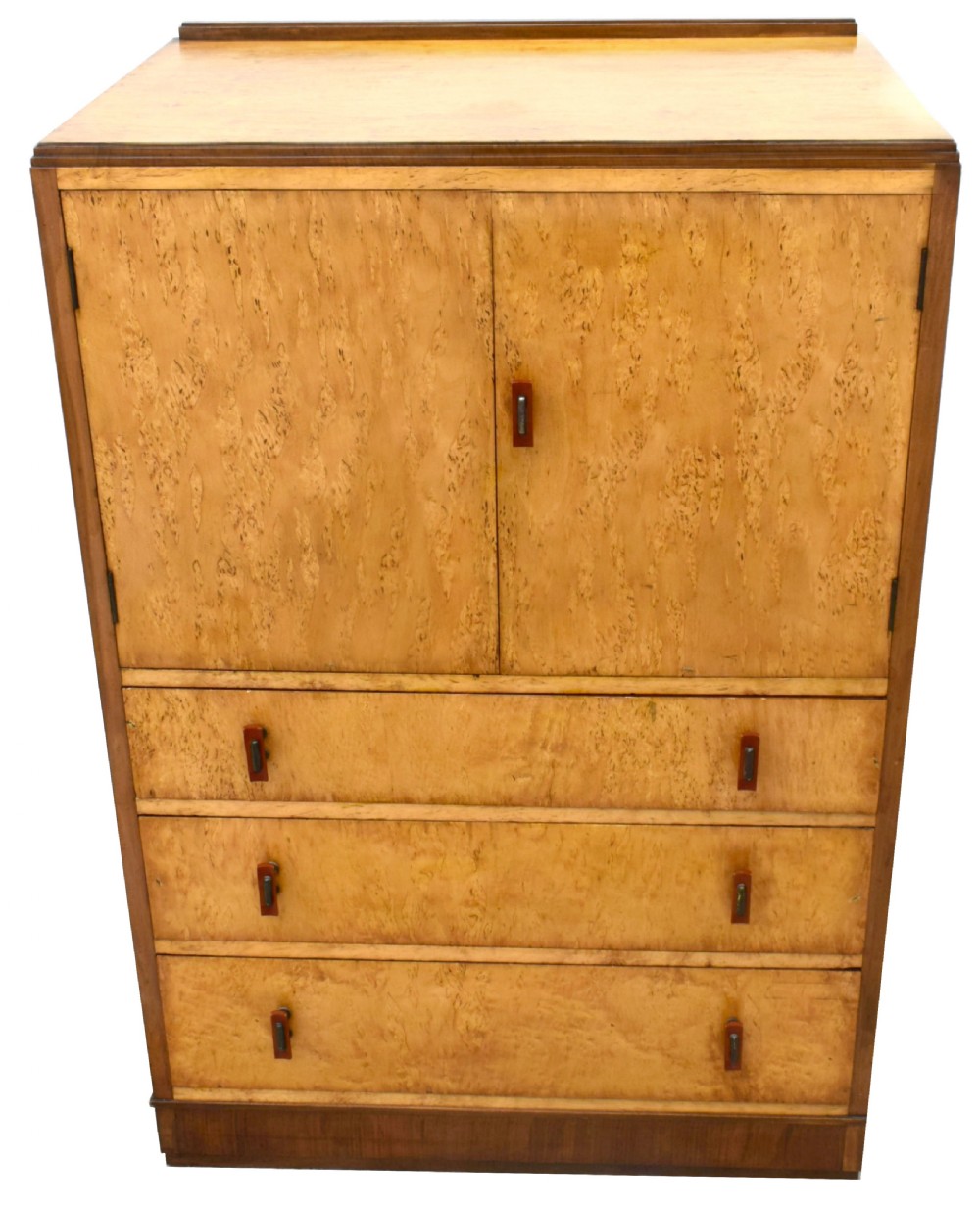  Art Deco blonde BirdsEye Maple Tall Boy, Circa 1930