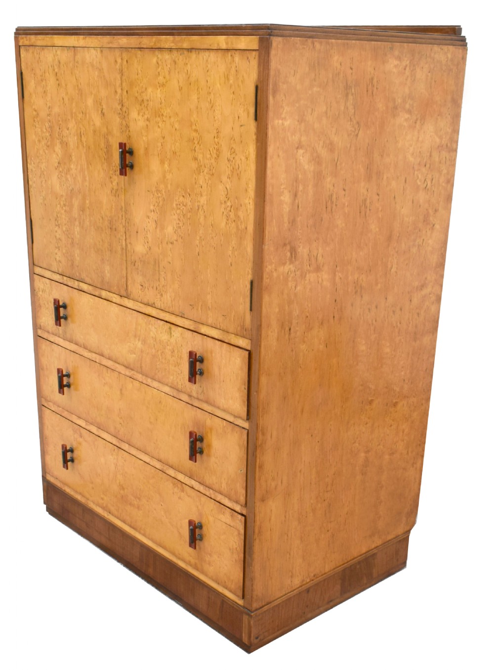 Art Deco blonde BirdsEye Maple Tall Boy, Circa 1930 View III