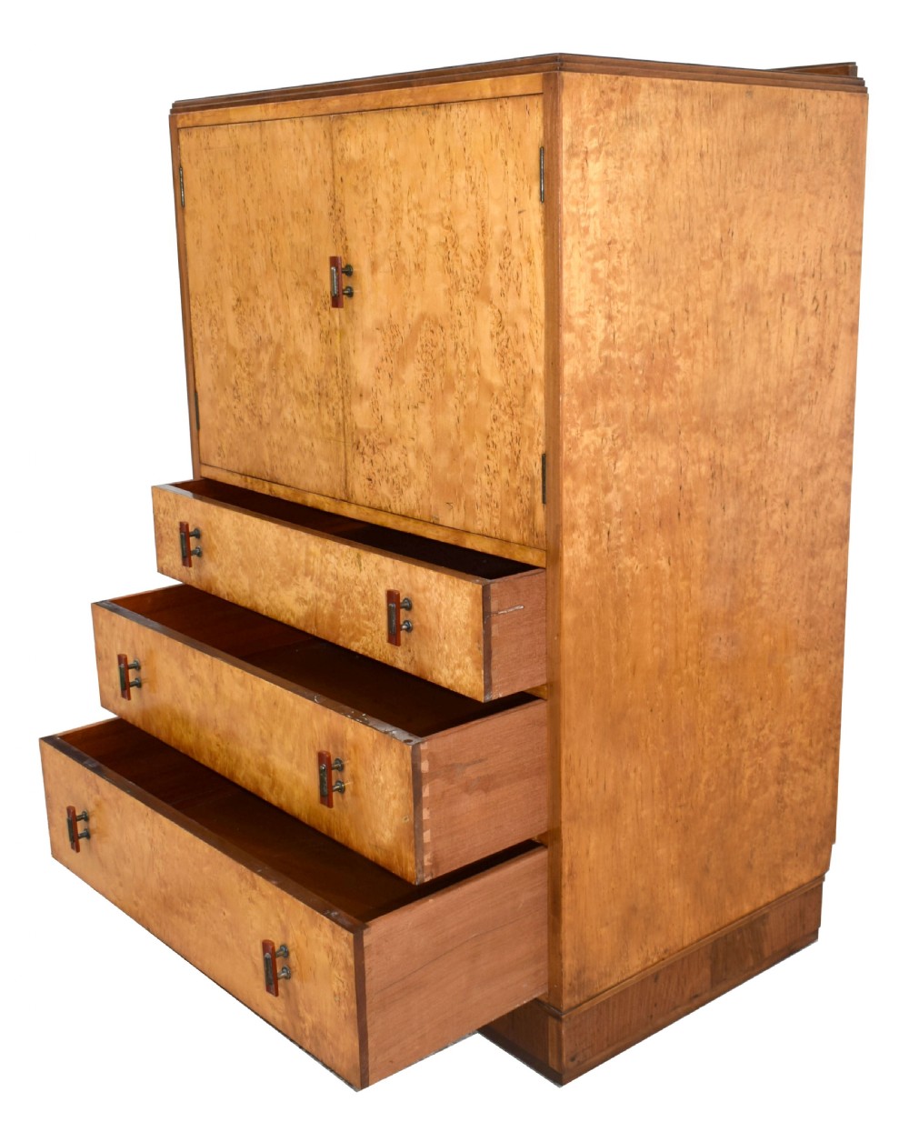  Art Deco blonde BirdsEye Maple Tall Boy, Circa 1930 View IV
