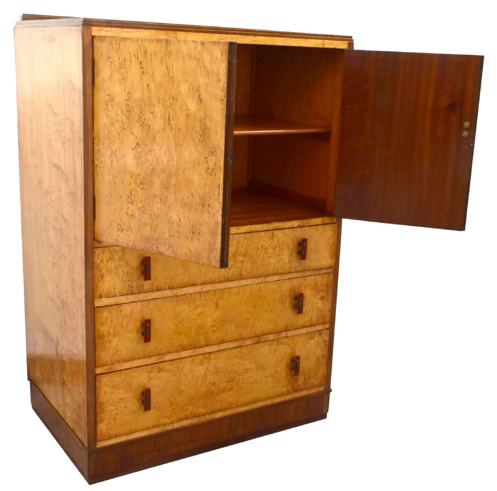  Art Deco blonde BirdsEye Maple Tall Boy, Circa 1930 View V