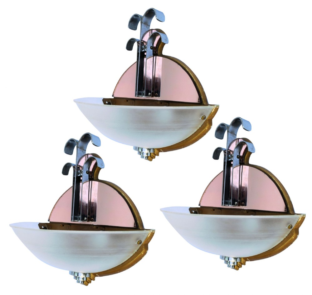 Art Deco Set Of 3 Large Wall Lights, c1930