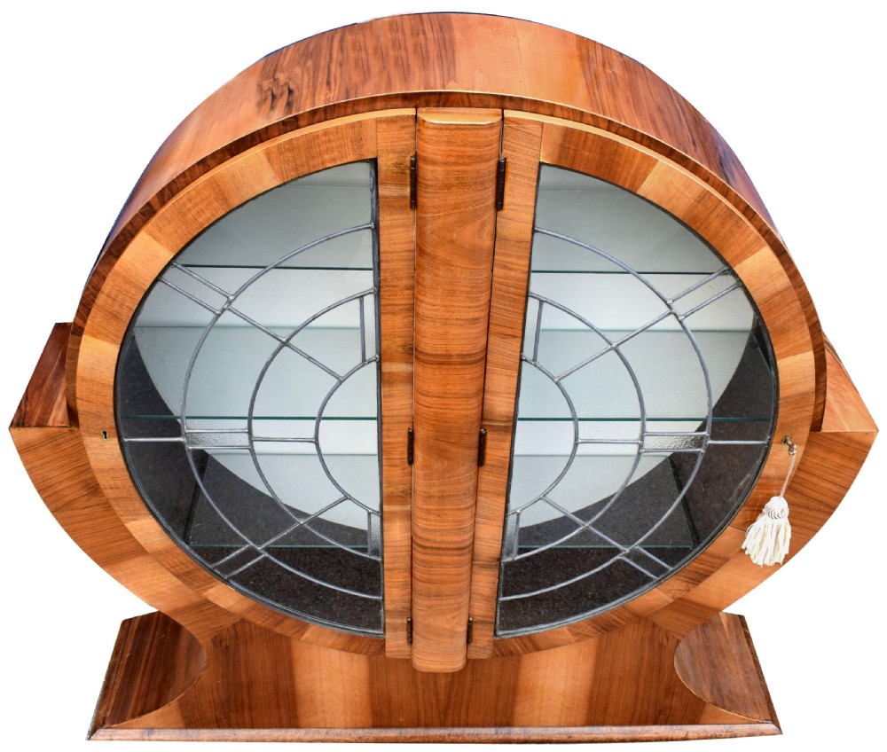 1930s Art Deco Circular Display Cabinet in Walnut View II