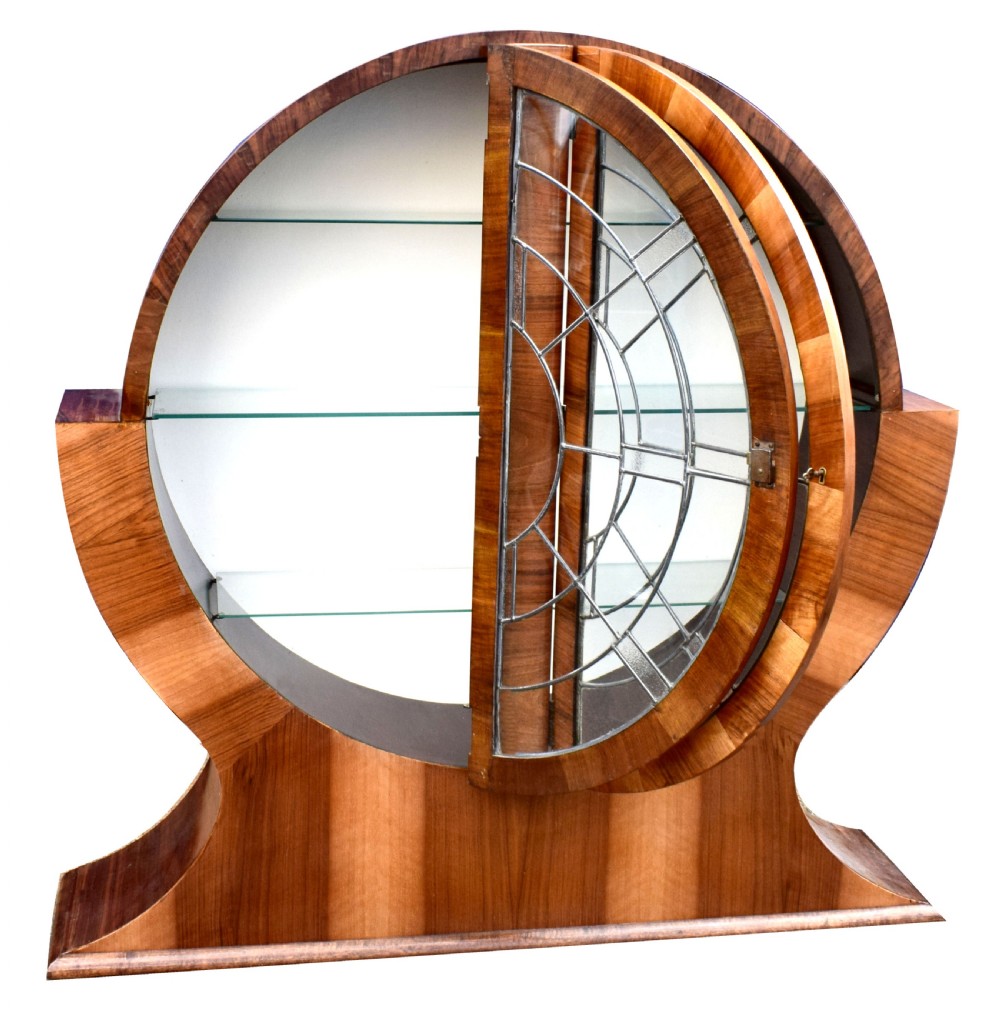 1930s Art Deco Circular Display Cabinet in Walnut View III