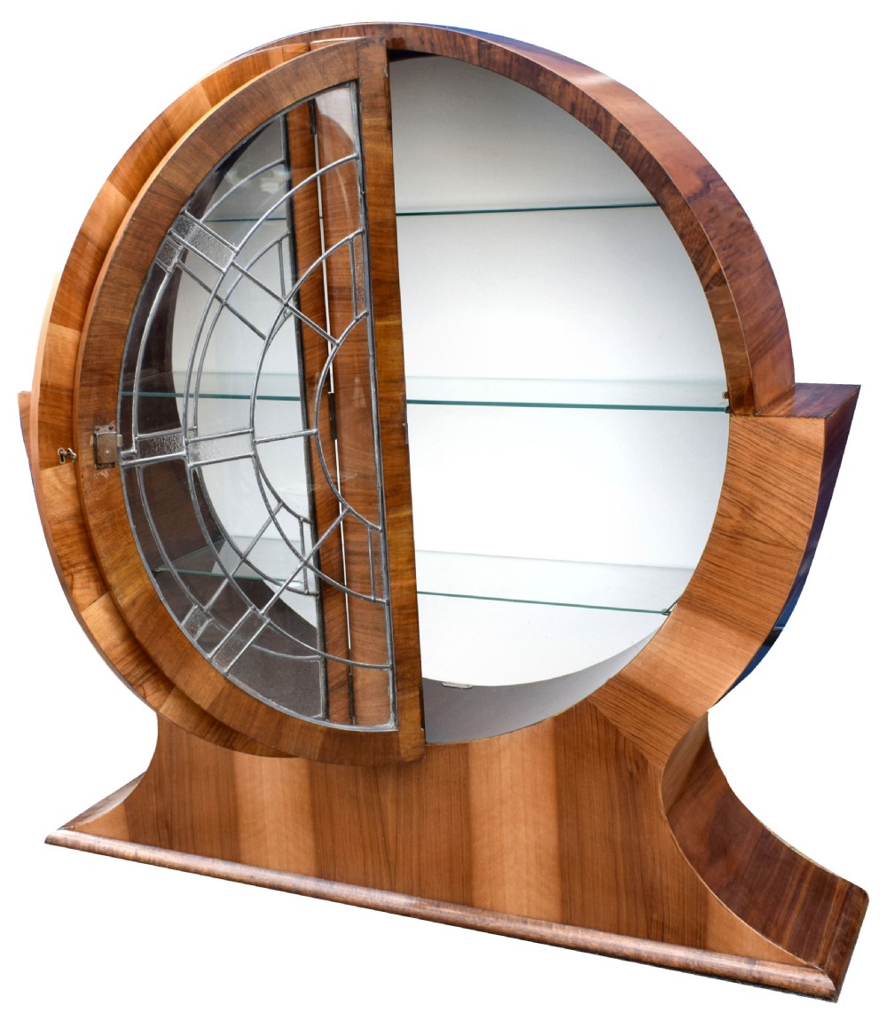 1930s Art Deco Circular Display Cabinet in Walnut View VI