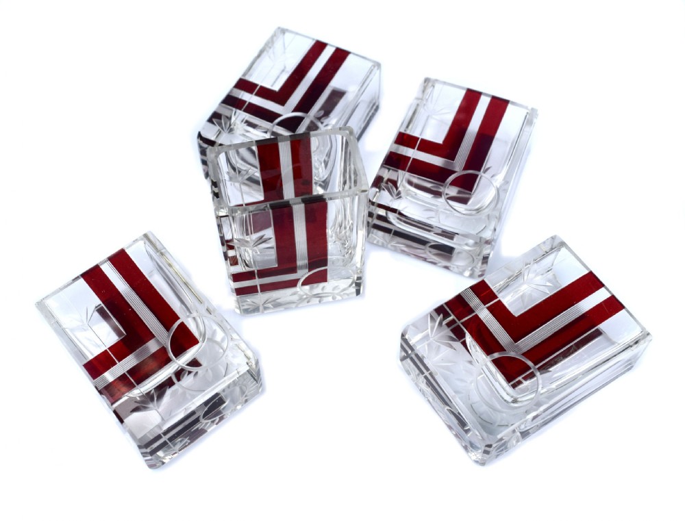 Art Deco 1930's Czech Geometric Glass Decanter Set View VII