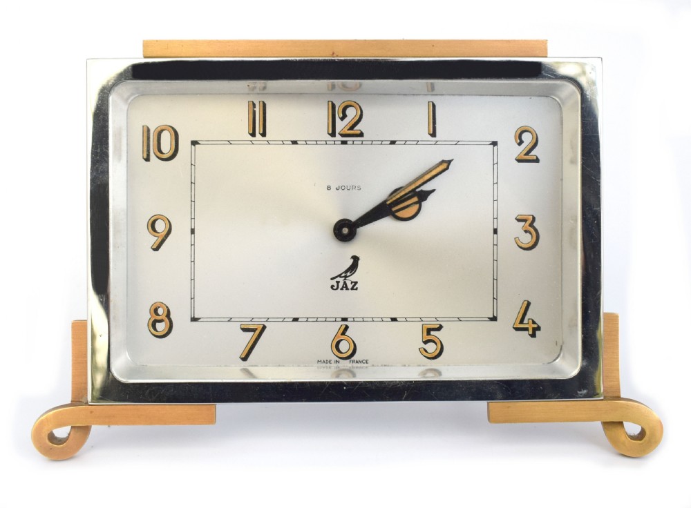 Art Deco French 8 Day Chrome Clock By Jaz, c1930