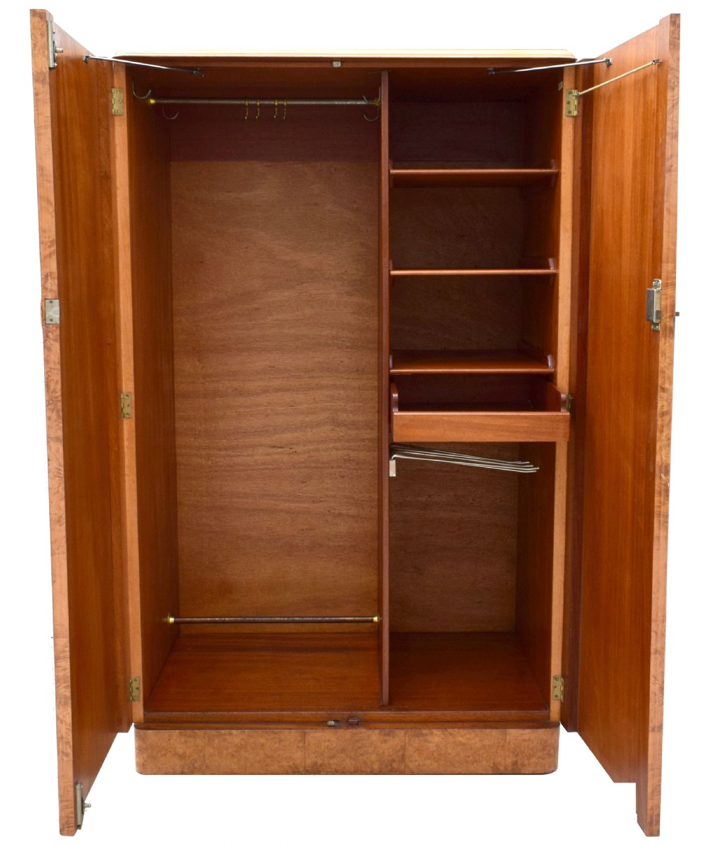 Art Deco Heavily Figured Blonde Walnut Double Wardrobe , c1930 View V