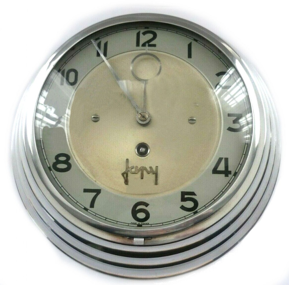 Art Deco French Chrome Wall Clock By Japy Freres, C1930