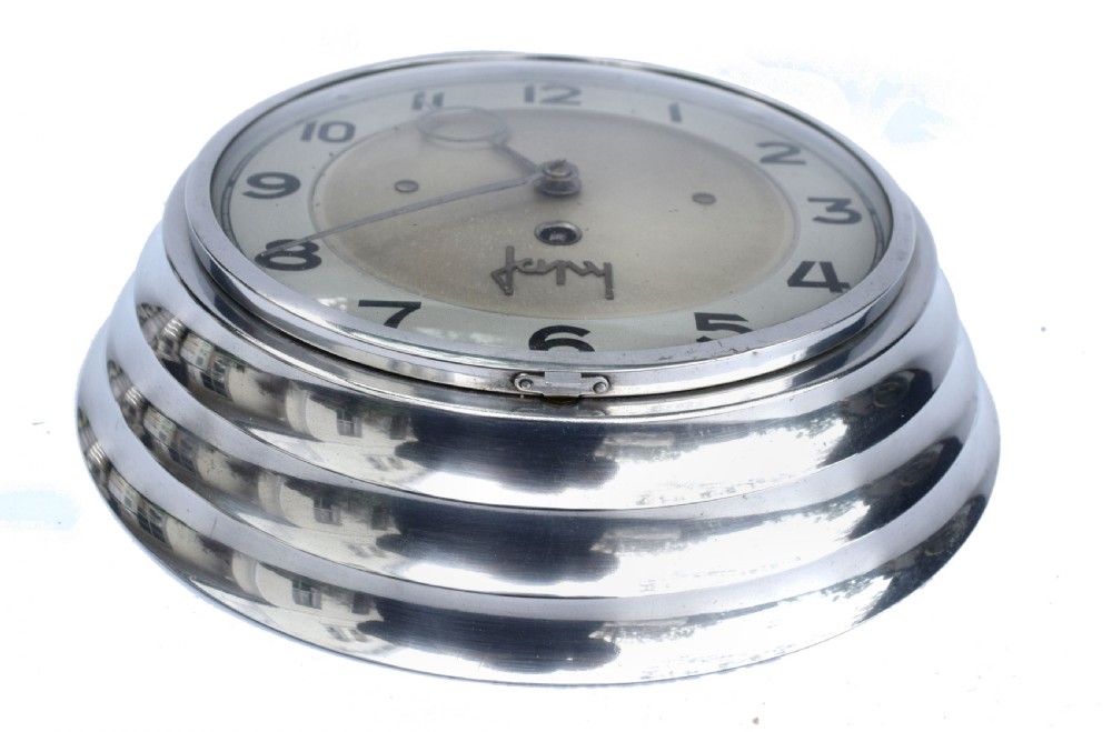 Art Deco French Chrome Wall Clock By Japy Freres, C1930 View II
