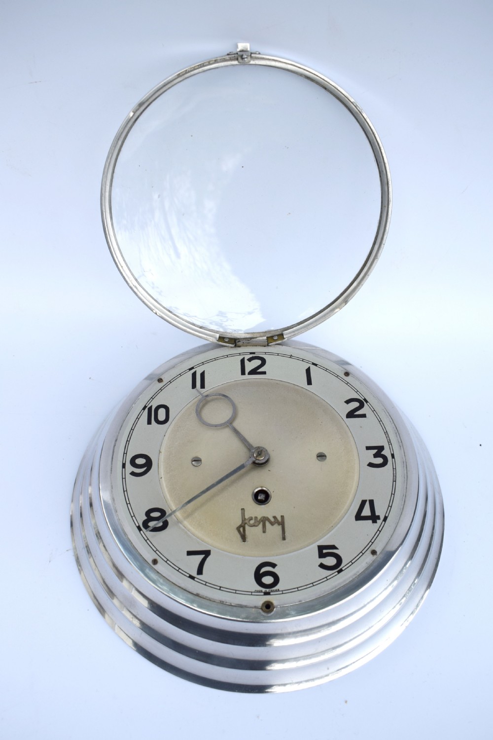 Art Deco French Chrome Wall Clock By Japy Freres, C1930 View VI