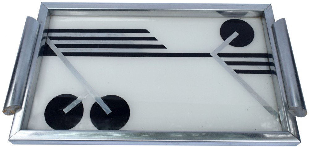 Art Deco Reverse Painted Cocktail Drinks Tray, C1930