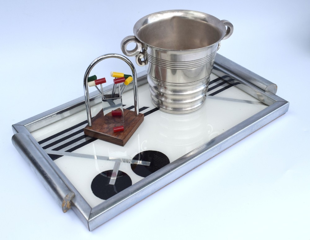 Art Deco Reverse Painted Cocktail Drinks Tray, C1930 View III