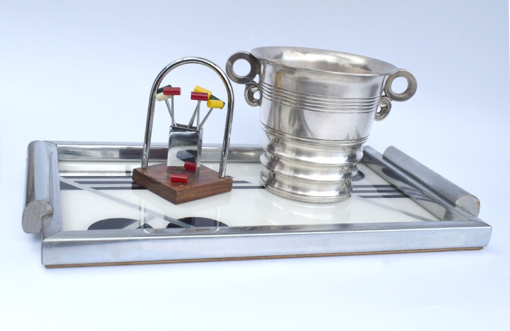 Art Deco Reverse Painted Cocktail Drinks Tray, C1930 View VI