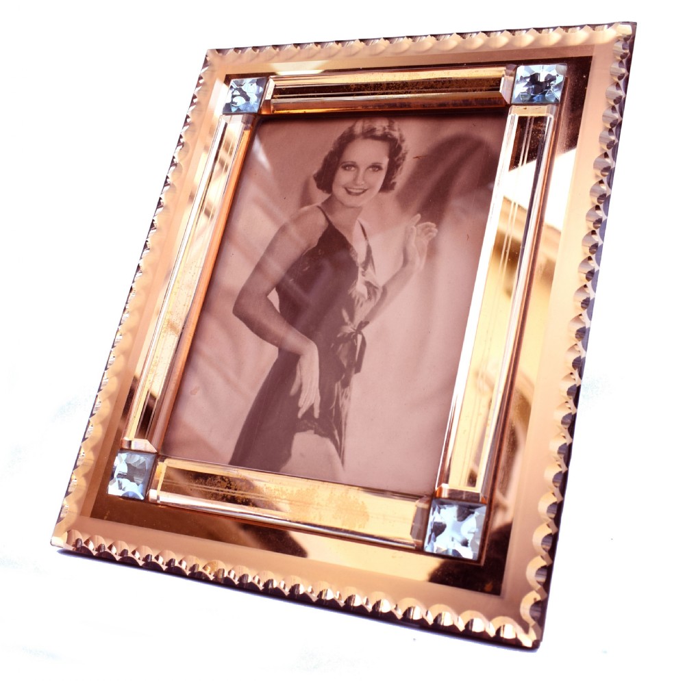 Art Deco Original Peach Mirrored Bevelled Glass Picture Frame, c1930