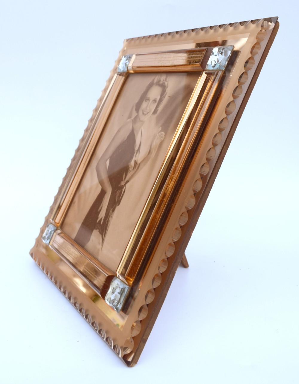 Art Deco Original Peach Mirrored Bevelled Glass Picture Frame, c1930 View II