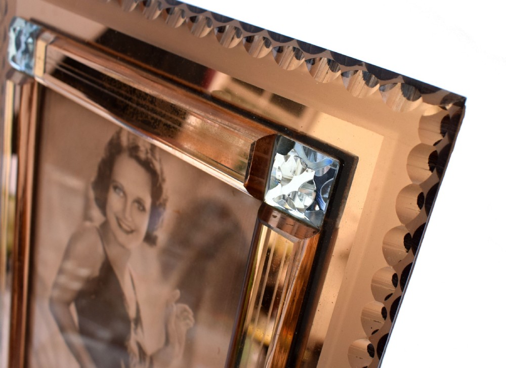 Art Deco Original Peach Mirrored Bevelled Glass Picture Frame, c1930 View III