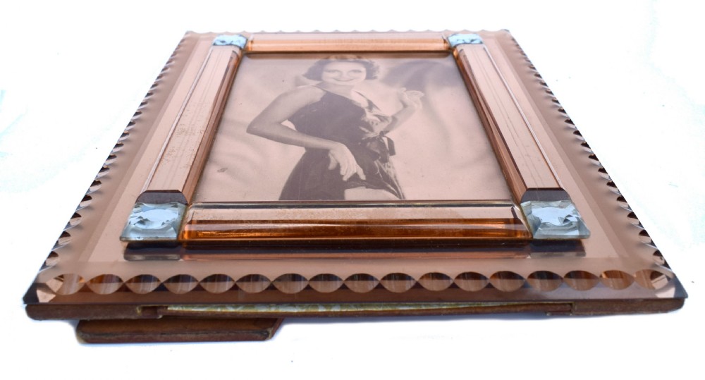 Art Deco Original Peach Mirrored Bevelled Glass Picture Frame, c1930 View V