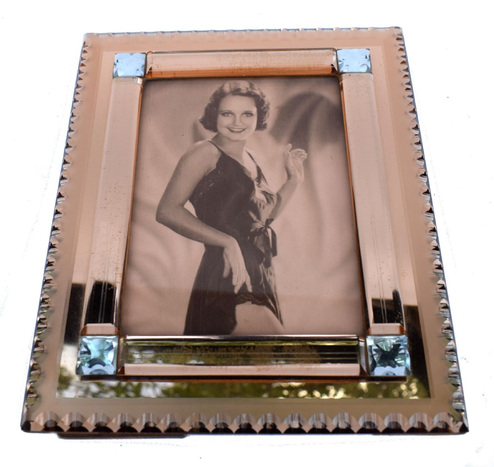 Art Deco Original Peach Mirrored Bevelled Glass Picture Frame, c1930 View VI