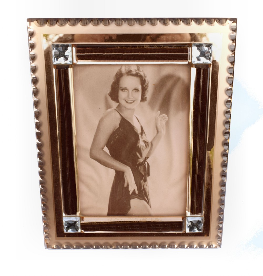 Art Deco Original Peach Mirrored Bevelled Glass Picture Frame, c1930 View VII