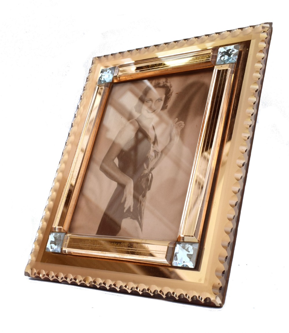 Art Deco Original Peach Mirrored Bevelled Glass Picture Frame, c1930 View VIII