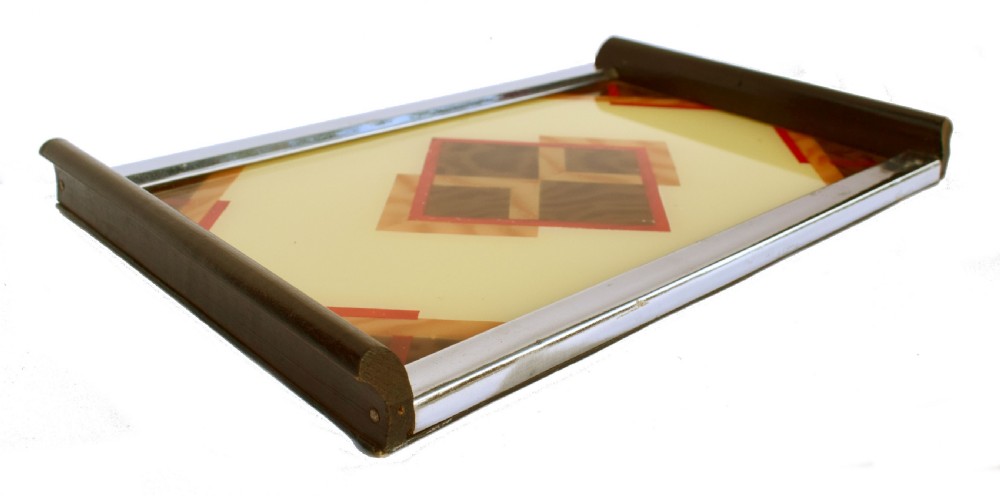 Art Deco Geometric Reverse Painted Tray, 1930s  View II