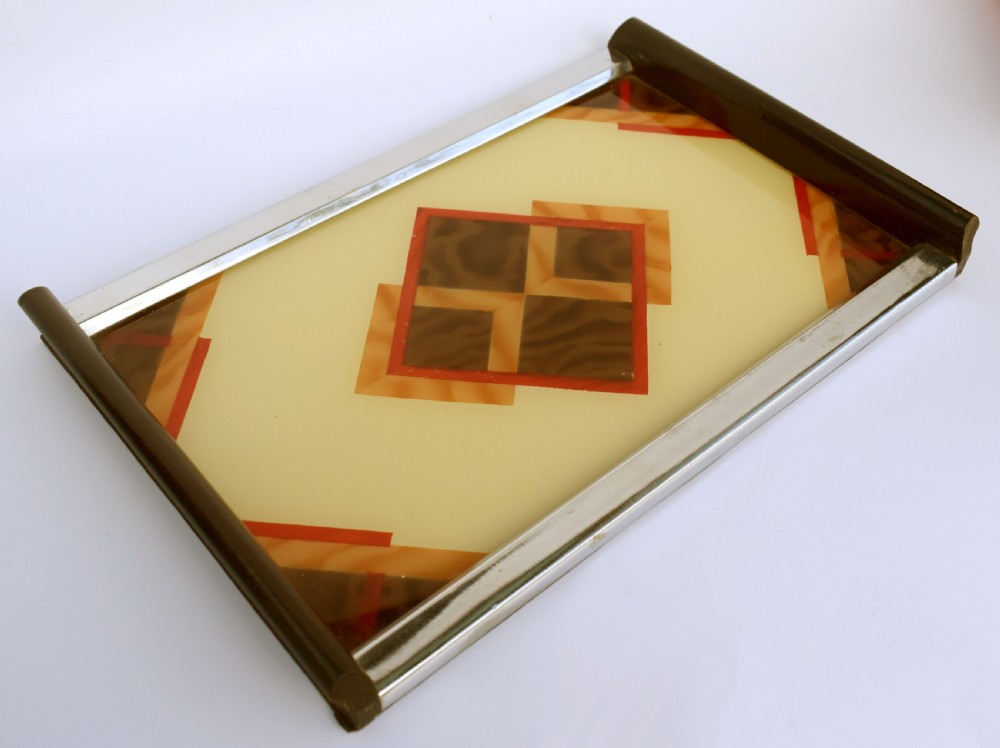 Art Deco Geometric Reverse Painted Tray, 1930s  View III
