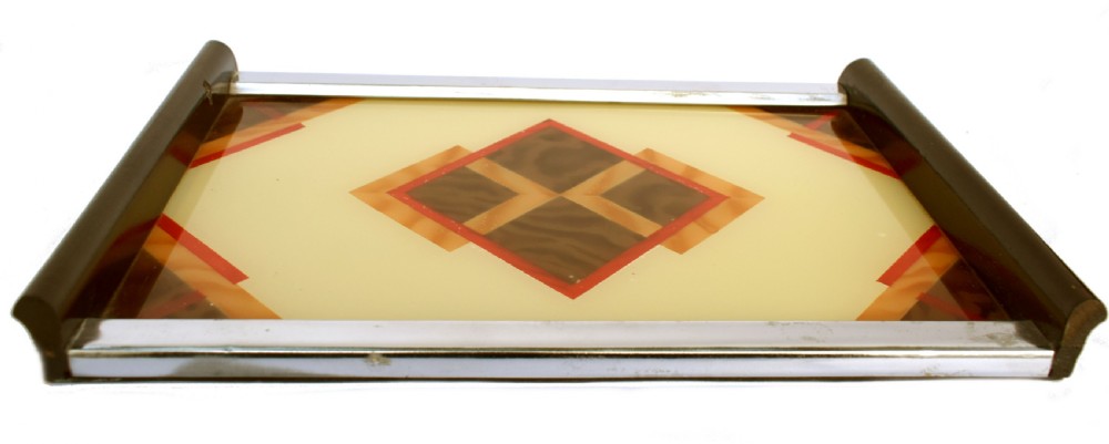 Art Deco Geometric Reverse Painted Tray, 1930s  View V