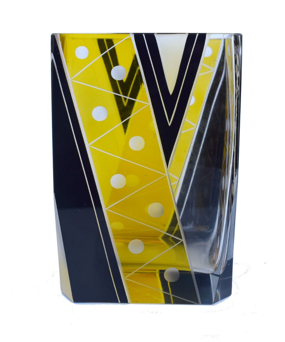 Art Deco Geometrically Decorated Glass Vase, C1930