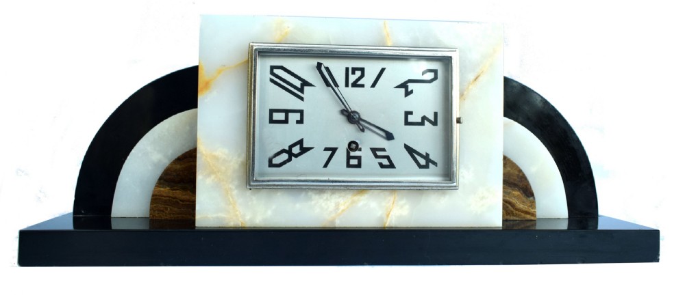 Large Art Deco Solid Marble Mantle Clock, c1930